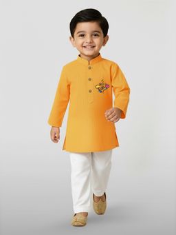 JBN Creation - Orange Cotton Printed Kurta With Pyjama