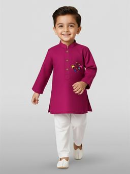 JBN Creation - Burgundy Cotton Printed Kurta With Pyjama