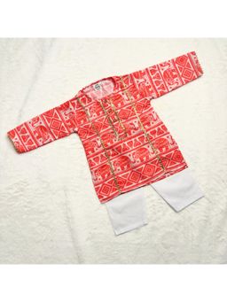 KNITROOT - Red Cotton Slub Printed Kurta With Pyjama