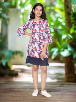 TeenTrums - White Linen Printed Dress