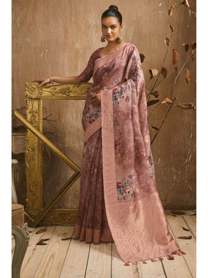 Mauve Color Tussar Woven Silk Saree