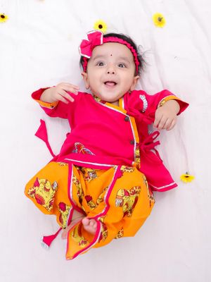 Babyhug 100% Cambric Full Sleeve Elephant Printed Kurta With Solid Dhoti Set - White