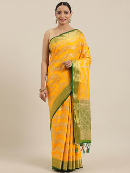 Mimosa - Women Kanjivaram Silk Saree With Unstitched Blouse