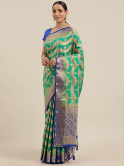 Mimosa - Women Kanjivaram Silk Saree With Unstitched Blouse