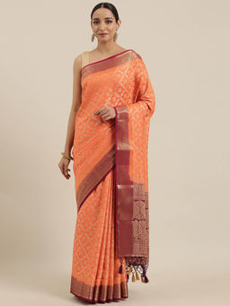 Mimosa - Women Kanjivaram Silk Saree With Unstitched Blouse