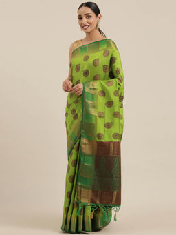 Mimosa - Women Kanjivaram Silk Saree With Unstitched Blouse