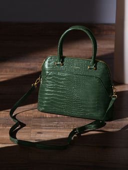 Accessorize London - Womens Faux Leather Green Thea Croc Handheld Bag