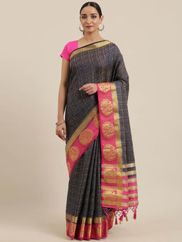 Mimosa - Women Kanjivaram Silk Saree With Unstitched Blouse