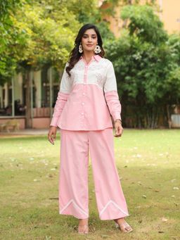 KAFTANIZE - Pink and White Floral Embroidered Co-Ord Set