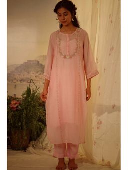 Tatwa Designs - Blush Pink Camellia Kurta (kurta, Slip, Pant) (Set of 3)