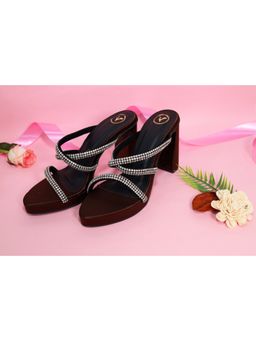 Sana K Luxurious Footwear - Black Pointed Toe Slip On Mocha Star Heels