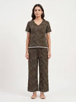 FABLUSH - Women Green Cotton Blend Top with Pyjama