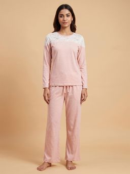 FABLUSH - Women Pink Cotton Top with Pyjama