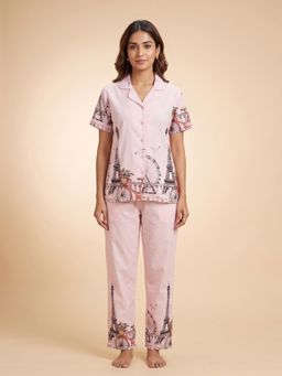 FABLUSH - Women Pink Rayon Shirt with Pyjama