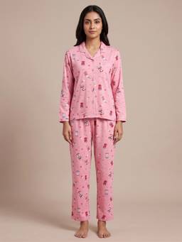 FABLUSH - Women Pink Viscose Shirt with Pyjama