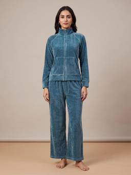 FABLUSH - Women Blue Cotton Blend Sweatshirt with Pyjama