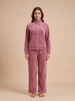 FABLUSH - Women Peach Cotton Blend Sweatshirt with Pyjama