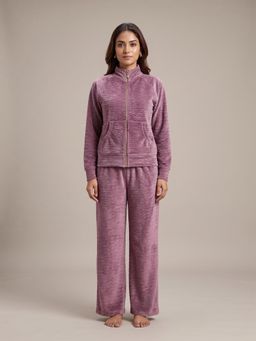 FABLUSH - Women Lavender Velour Sweatshirt with Pyjama