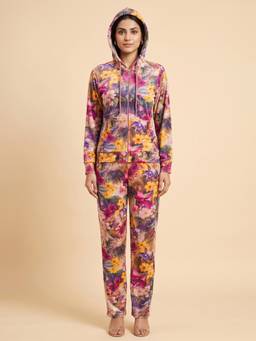 FABLUSH - Women Multi-Colour Velour Sweatshirt with Pyjama
