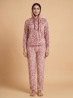FABLUSH - Women Brown Polyester Hoodie with Pyjama
