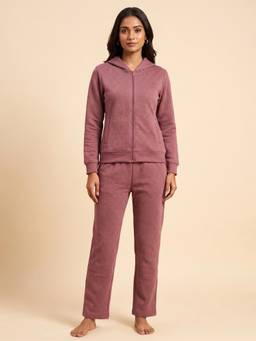 FABLUSH - Women Pink Velour Sweatshirt with Pyjama
