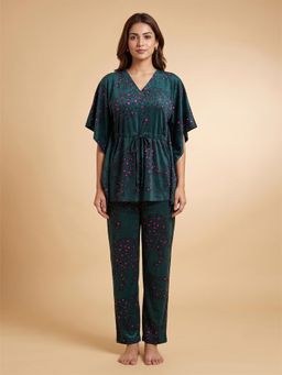 FABLUSH - Women Purple Velour Kaftan with Pyjama