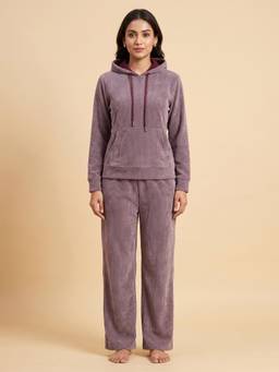 FABLUSH - Women Grey Satin Hoodie with Pyjama