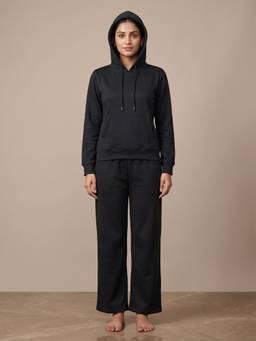 FABLUSH - Women Black Twill Hoodie with Pyjama