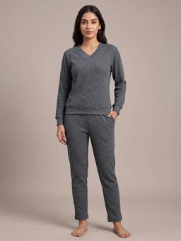 FABLUSH - Women Grey Cotton Sweatshirt with Pyjama