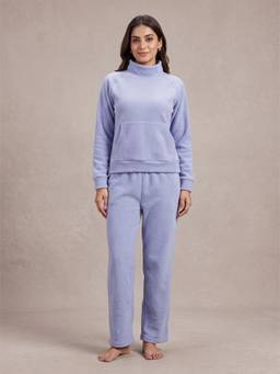 FABLUSH - Women Blue Nylon Sweatshirt with Pyjama
