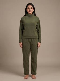 FABLUSH - Women Green Nylon Sweatshirt with Pyjama