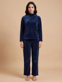FABLUSH - Women Navy Blue Lycra Sweatshirt with Pyjama