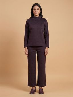 FABLUSH - Women Burgundy Cotton Sweatshirt with Pyjama