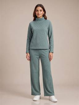 FABLUSH - Women Green Cotton Sweatshirt with Pyjama