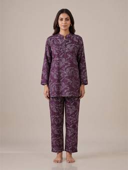 FABLUSH - Women Purple Velour Top with Pyjama