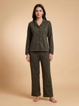 FABLUSH - Women Green Cotton Top with Pyjama