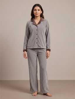 FABLUSH - Women Grey Velour Top with Pyjama