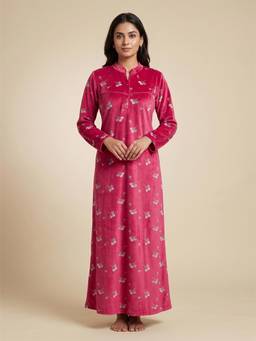 FABLUSH - Women Red Velour Nightdress