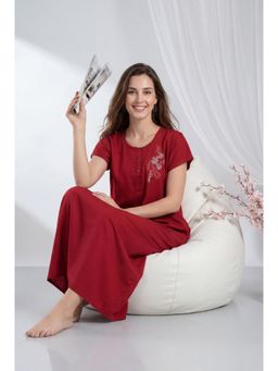 JULIANA DREAM - Women Maroon Cotton Nightdress