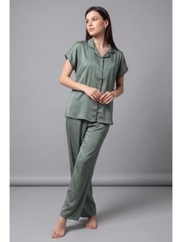 JULIANA DREAM - Women Green Satin Shirt with Pyjama