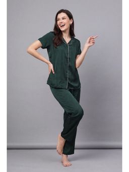JULIANA DREAM - Women Green Satin Shirt with Pyjama