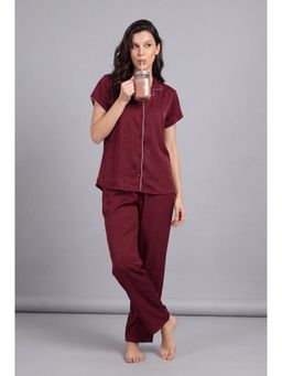 JULIANA DREAM - Women Maroon Satin Shirt with Pyjama