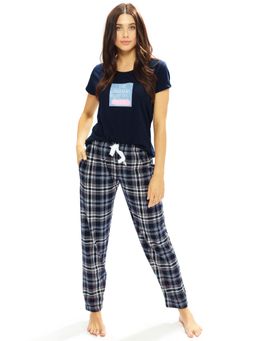 LOTIK - Women Blue Cotton T-Shirt with Pyjama
