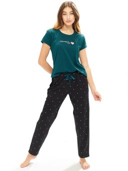 LOTIK - Women Teal Cotton T-Shirt with Pyjama