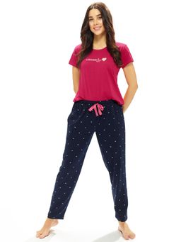 LOTIK - Women Maroon Cotton T-Shirt with Pyjama