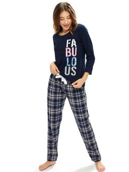 LOTIK - Women Blue Cotton Top with Pyjama