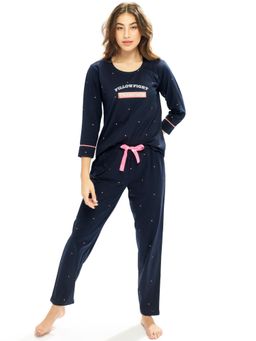 LOTIK - Women Blue Cotton Top with Pyjama