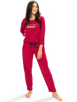 LOTIK - Women Maroon Cotton Top with Pyjama