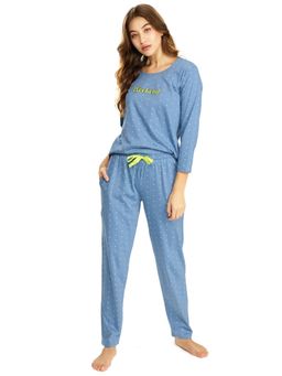 LOTIK - Women Blue Cotton Top with Pyjama