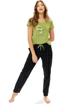 LOTIK - Women Green Cotton T-Shirt with Pyjama